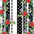 Seamless patter watercolor bouquet flowers with stripe.