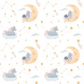 Vector cute unicorn sleeping at cloud in hat