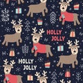 Christmas seamless pattern with a cute deer