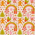 Seamless pattern with retro 70s style