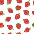 Doodle strawberry seamless pattern. Fresh fruit background in cartoon style