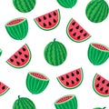 Doodle watermelon seamless pattern. Fresh fruit background in cartoon style Royalty Free Stock Photo