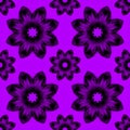 Seamless pattern, abstract background. Reminds flowers. Black on violet background.