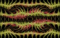 Seamless pattern, abstract background. Rows with something like grass, trees or spikes. Green and red.