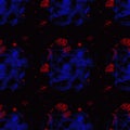 Seamless pattern, abstract background. Strange blue shapes on red and black background.