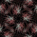 Seamless pattern, abstract background. Symmetry. White and red shapes, reminds bugs. Dark.
