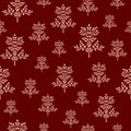 Seamless pattern with abstract beige trees on a dark red background