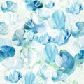 Seamless pattern of abstract blue flowers, original hand drawn, impressionism style, color texture, brush strokes of paint, art