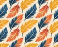Seamless pattern of abstract blue orange and yellow feathers on a light background, Generated with AI Royalty Free Stock Photo
