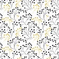 Seamless pattern with abstract branches black beige on white