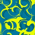 Seamless pattern, abstract of the curves of yellow figures on the background of sea color. Royalty Free Stock Photo