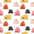 Seamless pattern with abstract cute active emotional dogs. Vector illustration in flat style