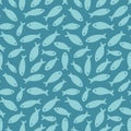 Seamless pattern with abstract decorative fish silhouette on blue background. Royalty Free Stock Photo