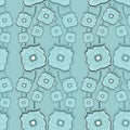 Seamless pattern with Abstract doodle square flowers blue