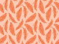 Seamless pattern with abstract feathers. Repeated Flat vector illustration with peach feathers sketch wallpaper, textile