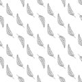Seamless pattern with abstract feathers. Simple birds background. Black and white vector