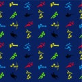 Seamless pattern with abstract figures on blue background