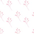 Seamless pattern of abstract flowering branches in trendy monochrome pink color. Design for wrapping