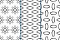Seamless pattern with abstract flowers of dotted lines. Vector background in black and white. Set of 3 seamless patterns Royalty Free Stock Photo