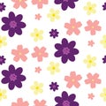 Seamless pattern with abstract flowers with notes in the middle. Creative colorful floral background on white