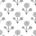 Seamless pattern with abstract flowers on a white background.