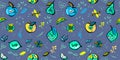 Seamless Pattern With Abstract Fruits, Vibrant Fantasy Colors