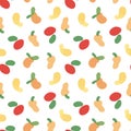 Seamless pattern with abstract fruits on a white background. Hand drawn vector illustration. Spotted apple and orange and pear and Royalty Free Stock Photo