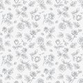 Seamless pattern with abstract garden roses, with stems, buds and leaves silhouette.