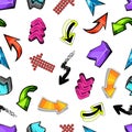 Seamless pattern with abstract graffiti arrows. Cartoon teenage creative image.