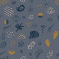 Seamless pattern with abstract hand drawn things