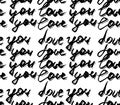 Seamless pattern with abstract handwriting modern ink text. I love you pattern . Black Ink illustration. Hand drawn brush modern Royalty Free Stock Photo