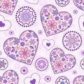 Seamless pattern with abstract hearts