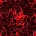 Seamless pattern with abstract irregular wavy red veins on black background Royalty Free Stock Photo