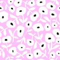 Seamless pattern with abstract minimal white flowers. Floral spring and summer lilac background. Perfect for fabric design,