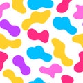 Seamless pattern with abstract multicolored spots on a white background, bright colors, simple children`s vector illustration.