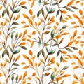 Seamless pattern abstract organic design of green and orange leaves on white background. Royalty Free Stock Photo