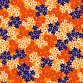 Seamless pattern Abstract painted orange blue white red flowers. Floral repeating background. Ditsy print. Seamless texture. Royalty Free Stock Photo