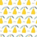 Seamless pattern with Abstract pear fruit and leaves, childish hand drawn doodle sketch background. Flat vector Royalty Free Stock Photo