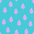 Seamless pattern with abstract pink flower on turquoise background. Simple botanical illustration for cover design,home Royalty Free Stock Photo