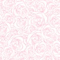 Seamless pattern with abstract pink line roses, simple hand drawn flowers aesthetic background, tender template for cover wedding