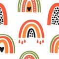 Seamless pattern with abstract rainbows - exotic papaya fruit.