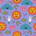 Seamless pattern with abstract shapes and cute funny comic characters. Clip art for child Royalty Free Stock Photo