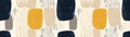 Seamless pattern of abstract shapes in mustard, blue and beige colors Royalty Free Stock Photo
