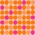 Seamless pattern with abstract shapes in pink and orange. Colorful vector