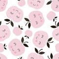 Seamless pattern with abstract smiling apples