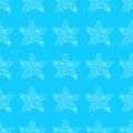 Seamless pattern of abstract starfish isolated on blue background. Hand drawn seamless illustration. Outline Royalty Free Stock Photo