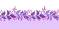 Seamless border of abstract twigs and leaves in purple tones