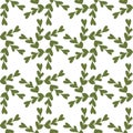 Seamless pattern with Abstract twigs with leaves in the shape of hearts. Vector