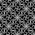 Seamless pattern with abstract white weaves on black. Lace texture. Texture for print, fabric, textile, wallpaper. Royalty Free Stock Photo