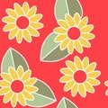 Seamless pattern of abstract yellow flowers on a red background for textile.